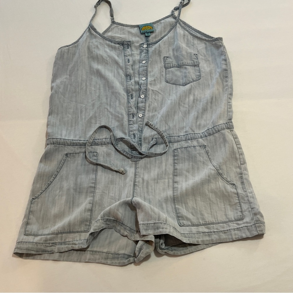 C&C California Chambray Denim Romper Sleeveless Utility Drawstring Medium